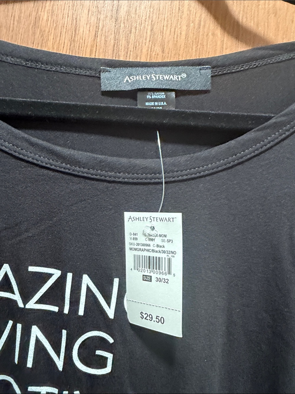 Ashley Stewart Black Tee with 'Amazing Loving Motivated' Graphic - Picture 2 of 2